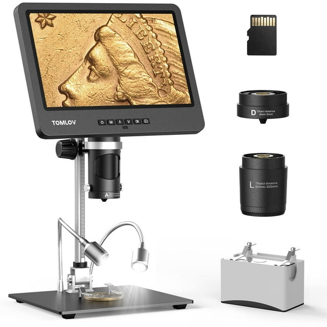 10.1'' DM602 Coin Microscope, Tomlov Digital Microscope 1500X with ...
