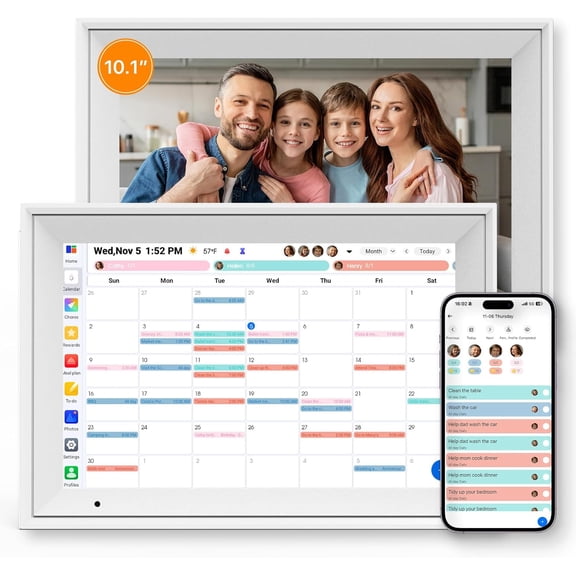 10.1'' Digital Calendar, Calendar WiFi Chore Chart for Family Schedules, Touchscreen Interactive Family Planner & Meal Planner