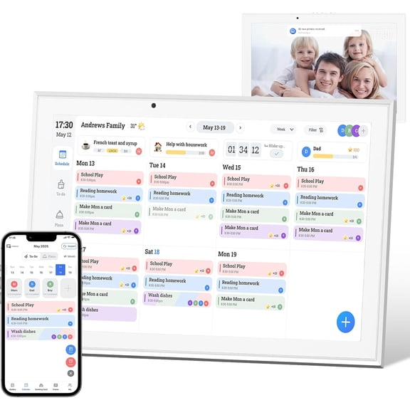 10.1" Digital Calendar & Smart Touchscreen Planner, Electronic Calender with Chore Chart for Family Schedules & Meal Planning, Wall Mountable Digital Photo Frame, Gifts for Women Men (White)