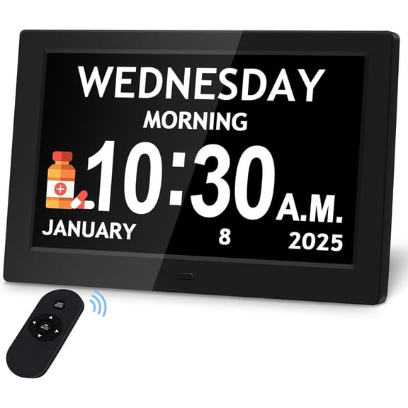 10.1'' Digital Clock, 1280*800p HD Extra Large Display, Digital Clock With Date, Time, Day Of Week, 10 Reminders & 6 Alarms, Auto Dimming & DST, Remote Control, Dementia Clock For Seniors, Black