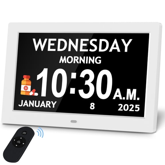 10.1'' Digital Clock 1280*800p Hd Extra Large Display Dementia For Seniors 10 Reminders & 6 Alarms Auto Dimming Dst Remote Control With Date Time Day Of Week White