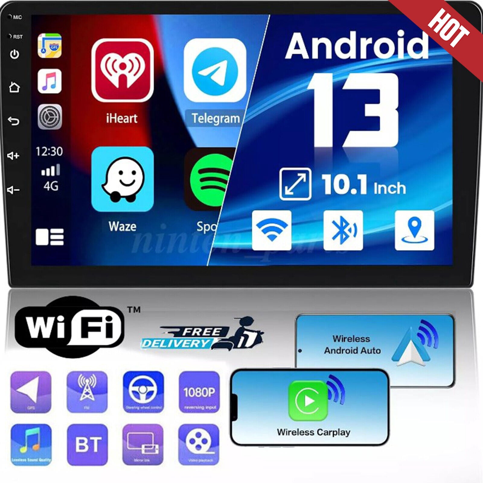 10.1 Rotatable Androd 13 Touch Screen Car Stereo Rado GPS WF BT