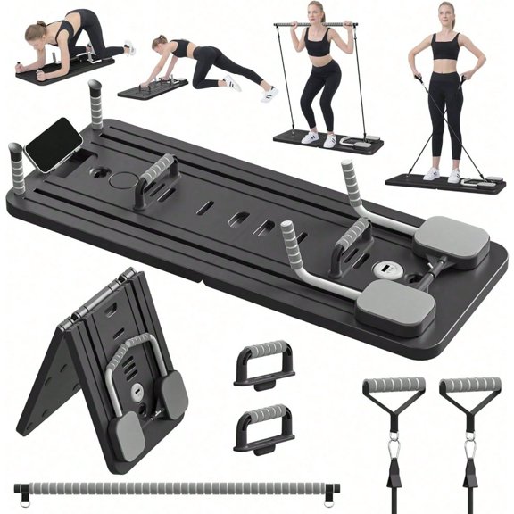 10 in 1 Foldable Pilates Board, Multifunctional Pilates Reformer Yoga Board, Premium PVC Home Fitness Equipment, Full Body Core & Abdominal Strength Training, Portable Compact Workout Gear for Beginn