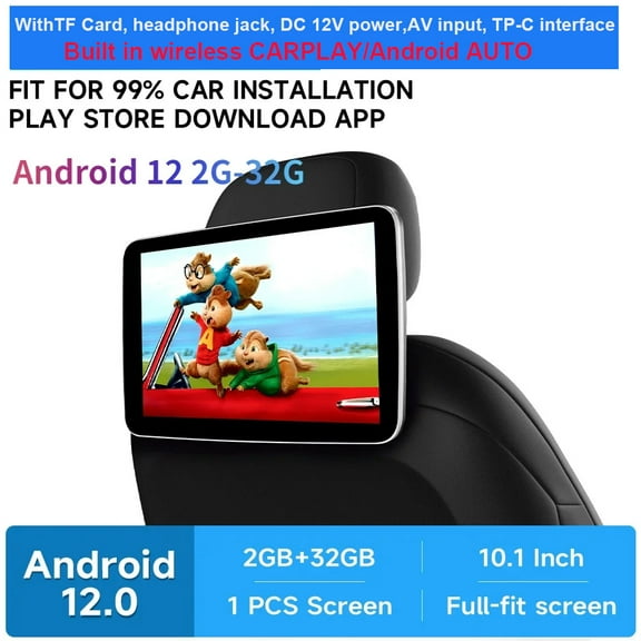 10.1'' Headrest Monitor Display IPS Android 12 Touch Screen For Car Rear Seat Player Video Music Bluetooth CARPLAY/Android AUTO
