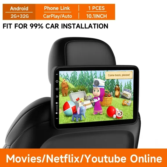 10.1'' IPS Headrest Monitor Tablet Touch Screen For Car Rear Seat Display Airplay Mirror Images Video Player Android 12 System