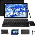 thumbnail image 1 of 10.1 Inch Android 12 Tablet, Newest 2 in 1 Tablets, 4GB RAM+64GB ROM Quad-Core Processor, 1280*800 FHD Tableta with Keyboard/Mouse/Case/Stylus/Tempered Film, 8MP Dual Camera 6000mAh Battery 10" Tab PC, 1 of 11