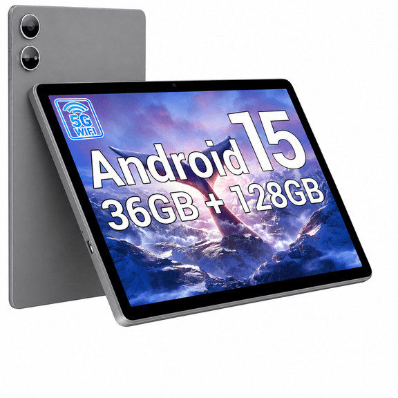 10.1 inch 1280 x 800 Widescreen Tablet, 128GB, Android 15, Wi-Fi 6, Gray, 36GB RAM