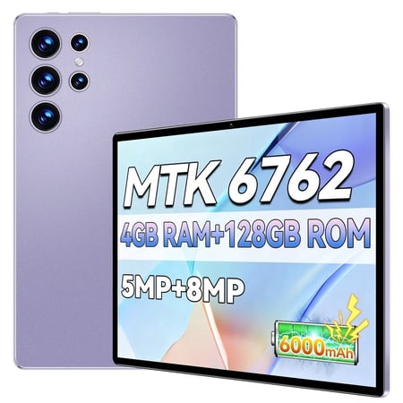 10.1-Inch Android 15 Tablet, 4GB RAM+128GB ROM, MTK 6762 Quad-Core 1.3Ghz Processor, HD (1280X800) IPS Touch Screen, Wireless 5.2 And 802.11Ac Wifi5, GPS, 5MP Front, 8MP Rear Camera, 6000Mah Battery