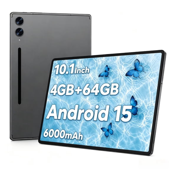 10.1 Inch Android 15 Tablet, 4GB RAM+64GB ROM, 2.0GHz Octa-Core Processor, 6000mAh Battery, 1280x800 HD Display, WiFi Tablet for Gaming, Streaming & Daily Use - Gray