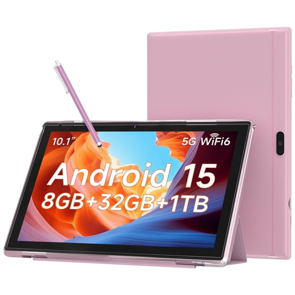 10.1 Inch Android 15 Tablet, 8GB RAM 32GB Storage, HD IPS Display, 5G WiFi 6 ,6000mAh Battery, Dual Camera for Video Call, Tab with Case & Stylus Pen for Work/Study tablet with case