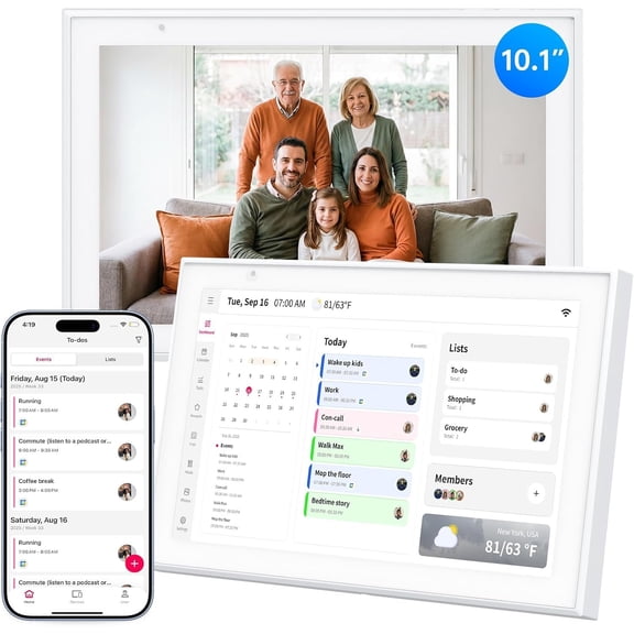 10.1-Inch Digital Calendar,  Touchscreen Family Planner, White | Chore Chart, Shared Family Schedules, Meal Planner,  System, Reminders, Digital Photo Frame,  IPS, 32GB