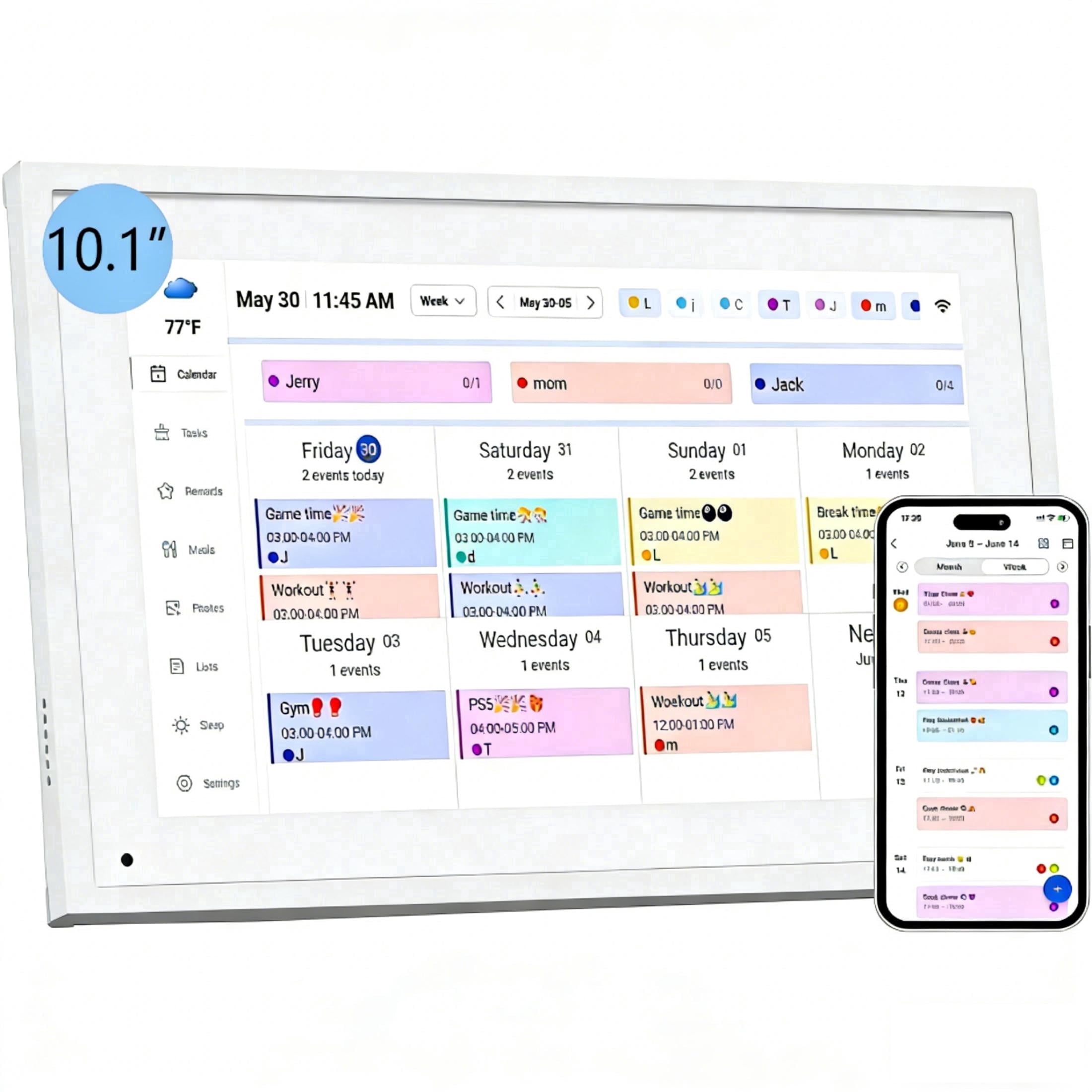 10.1 inch Digital Calendar Chore Chart with Touchscreen - Full HD Interactive Display, Wall & Desk Mountable Family Planner, To-do List & Meal Planner
