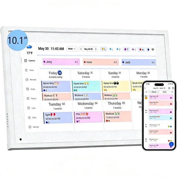 10.1 inch Digital Calendar Chore Chart with Touchscreen - Full HD Interactive Display, Wall & Desk Mountable Family Planner, To-do List & Meal Planner