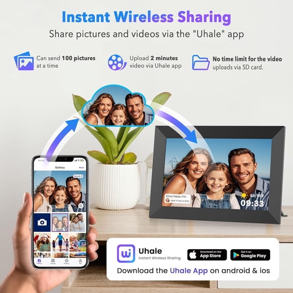 10.1 Inch Digital Picture Frame with 32GB Storage, HD IPS Touch Screen, WiFi Photo Sharing App for Family Memories