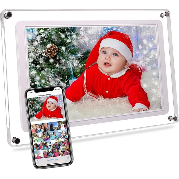 10.1-Inch Digital Picture Frame with Frameo App - Frame Design, 32GB Storage, IPS Touchscreen, Auto-Rotate, Easy Sharing via App (10.1-)
