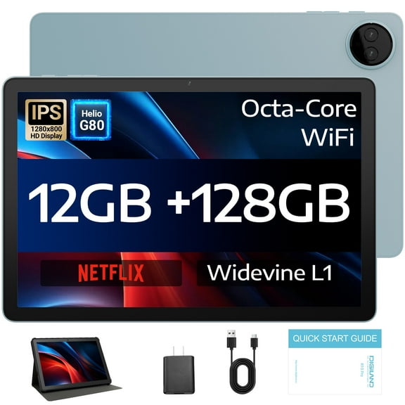 10.1inch Android 14 Tablet 2025, 12GB Ram 128GB Rom, MTK Helio G80 Octa-Core,5G WIFI,Google Certified Tablet,Dual Cameras,Tablet with case-Blue