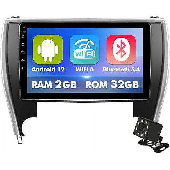 10.1 Inch IPS Touchscreen Android 12 Car Stereo for Toyota Camry 2015-2017 with Wireless CarPlay & Android Auto 2+32GB Car Radio, Support GPS, WiFi 6, Bluetooth,5.4, FM Radio, Backup Camera, SWC, USB