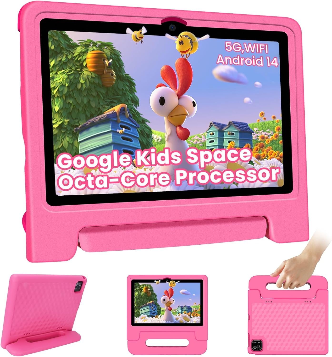 10.1-Inch Kids Tablet, 8GB+64GB, Android 14, 8-Core CPU, Educational Apps, Parental Controls, WiFi, 1280x800 HD Display, Cameras, Shockproof, Long Battery Life