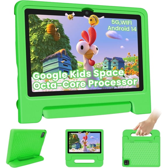 10.1-Inch Kids Tablet, 8GB+64GB, Android 14, 8-Core CPU, Educational Apps, Parental Controls, WiFi, 1280x800 HD Display, Cameras, Shockproof, Long Battery Life