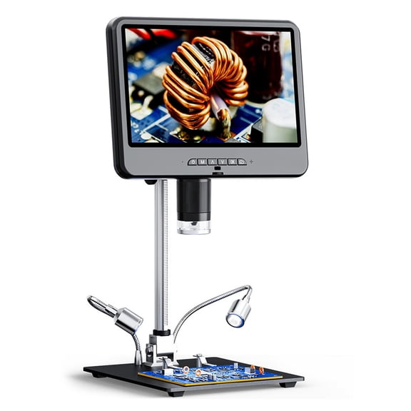 10.1 Inch LCD Digital Microscope 4K UHD 1500X Coin Magnifier Soldering Microscope for Electronics PCB Repair with 8 LED Lights Adjustable Stand PC View Support Windows MacOS