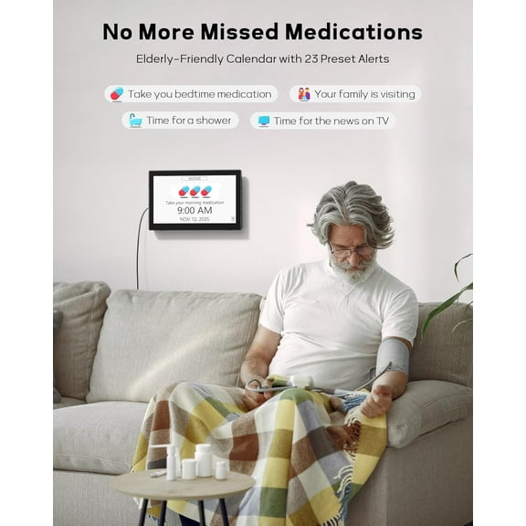10.1 Inch Large Digital Alarm Clock for Seniors with Dementia Care, Medication Reminders, Auto Dimming, Remote Control, Indoor Temp & Humidity Display