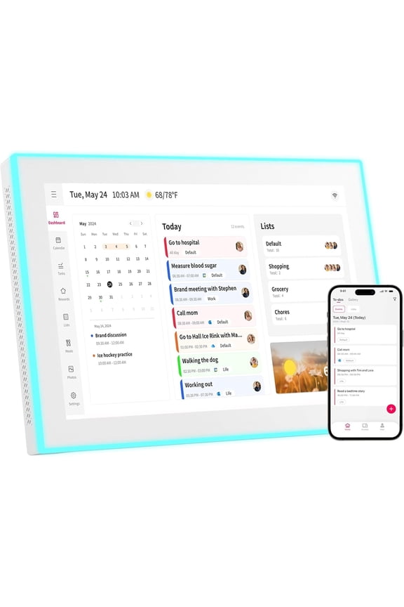 10.1 Inch Smart Digital Calendar with LED Reminder Light – HD Touchscreen Family Planner & Calendar with Chore Chart & Meal Planner