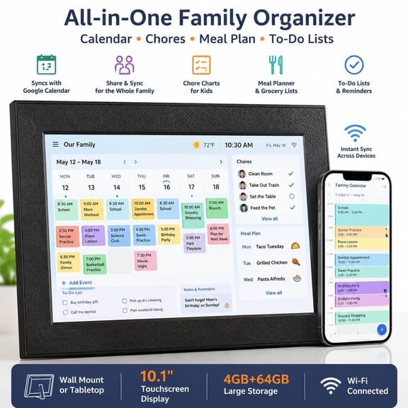 10.1 Inch Tablet Digital Calendar,4+64G Electronic Calendar&Chore Chart,Smart Calendar Touchscreen Interactive Display for Family Schedules,Bussiness Working tasks,Great for Organizing Your Routines
