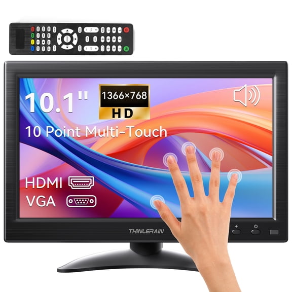 10.1 Inch Touchscreen Monitor, 10-Points Touch 1366x768 Computer Monitor with HDMI VGA AV BNC USB Ports, VESA, Remote Control, Small Touch Display Extender, Built-in Speakers