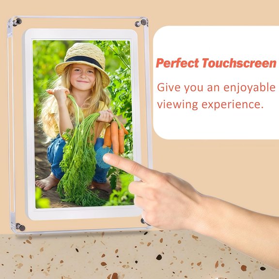 10.1-Inch Wi-Fi Digital Picture Frame with Frameo App - Acrylic Design, 32GB Storage, IPS Touchscreen, Auto-Rotate for Home Office