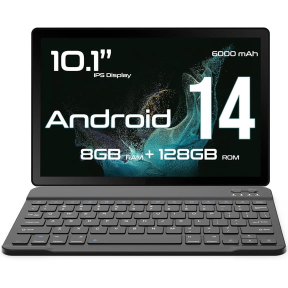 10.1-Inch WiFi Android 14 Tablet, A523 Octa-Core 2.0GHz Processor, IPS Display, 8GB RAM, 128GB Storage, 2.0MP + 8.0MP Cameras, All-Day Battery Life, Gray