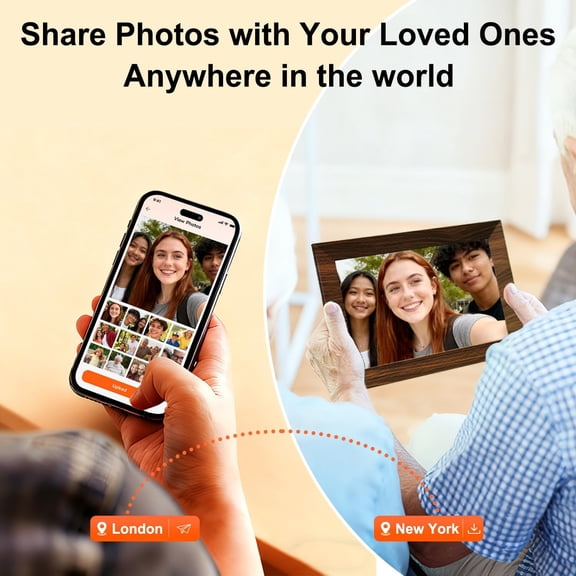 10.1 Inch WiFi Digital Photo Frame with 1280x800 HD Touch Screen, 16GB Storage & 256GB Support, Auto-Rotate, App Sharing for Family Photos and Videos, Brown Woodgrain Gift