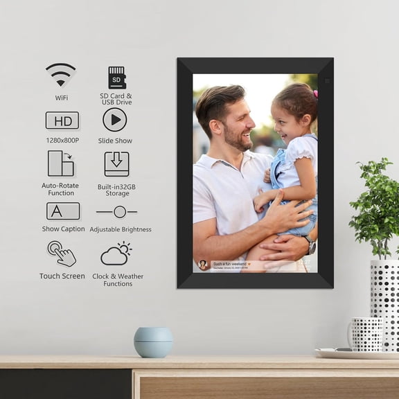 10.1 Inch WiFi Digital Photo Frame with Touch Screen, 32GB Storage, Motion Sensor, Auto-Rotate, Wall Mountable, Easy App Sharing for Family Photos and Videos