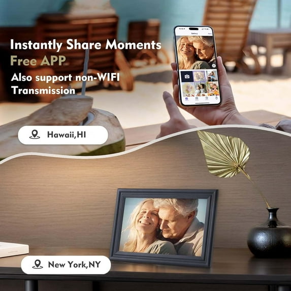 10.1 Inch WiFi Digital Photo Frame with 16GB Storage, 1280x800 HD IPS Touch Screen, Auto-Rotate Wall Mountable for Sharing Photos Videos from Phone