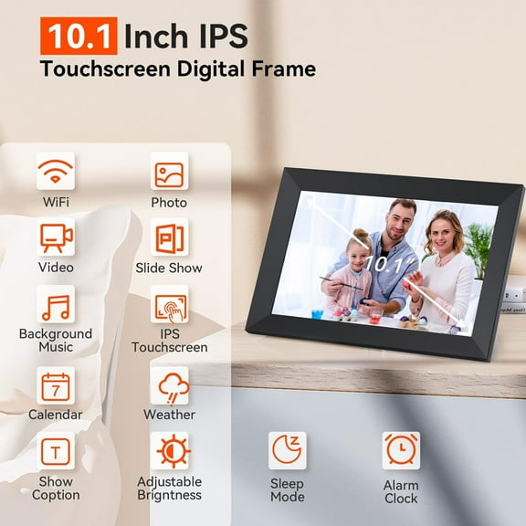 10.1 Inch WiFi Digital Photo Frame with HD IPS Touch Screen, Cloud Sharing for Photos & Videos (Black)