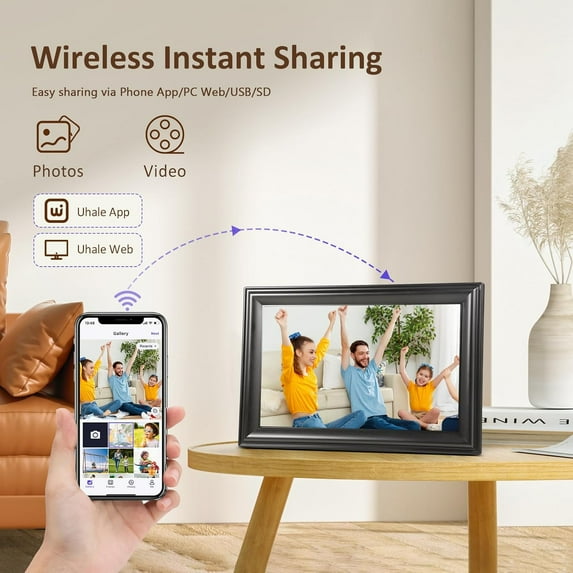 10.1 Inch WiFi Digital Photo Frame with HD IPS Touchscreen, 16GB Memory, Auto-Rotate, Wall Mountable