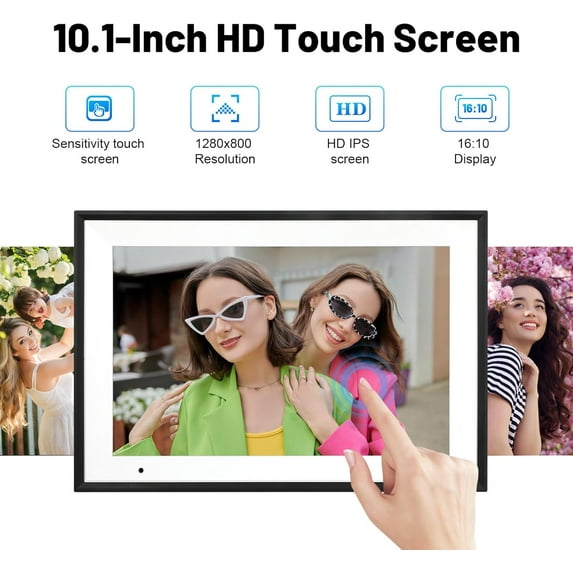10.1 Inch WiFi Digital Photo Frame with IPS HD Touch Screen, 32GB Storage, Auto-Rotate, Cloud Sharing via AiMOR App