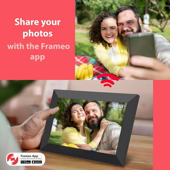 10.1 Inch WiFi Digital Photo Frame with IPS Touch Screen, HD Display, Auto-Rotate, Wall Mountable, Send Photos from Anywhere