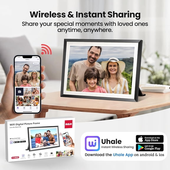 10.1 Inch WiFi Digital Picture Frame with 32GB Storage, HD IPS Touch Screen, Auto Rotate, Wall Mountable, Uhale App Sharing for Family Photos and Videos - Black