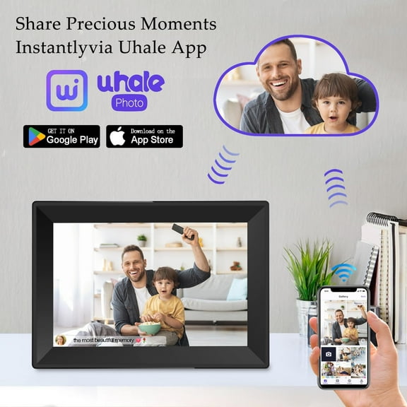 10.1 Inch WiFi Digital Picture Frame with IPS HD Display, 16GB Storage, Share Photos & Videos via Uhale App - Perfect Gift for Women, Men, Birthday, Family