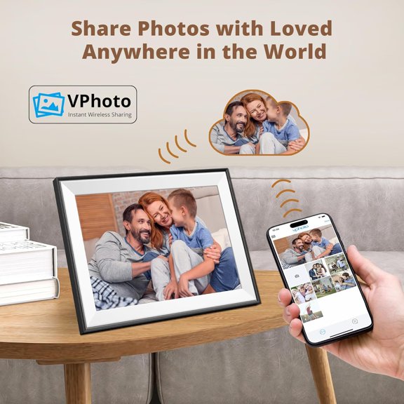 10.1 Inch WiFi Digital Picture Frame with 1280x800 HD IPS Touch Screen, Auto-Rotate,  Photo Sharing App, 16GB Storage for Family Gifts