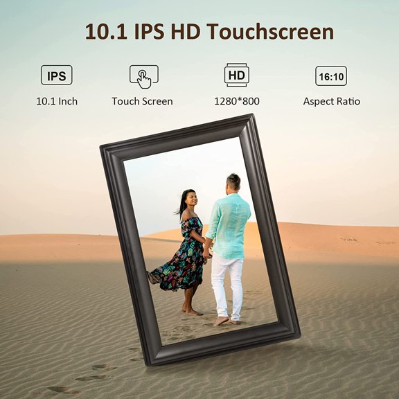 10.1 Inch WiFi Digital Picture Frame with 1280x800 HD Touch Screen, 16GB Memory, Auto-Rotate, Wall Mountable, Share Photos via App Instantly - Black