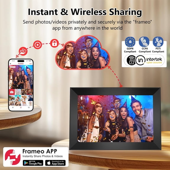 10.1 Inch WiFi Digital Picture Frame with 32GB Memory, HD IPS Touch Screen, Auto Rotate, Remote Sharing App for Family Photos and Videos, Black