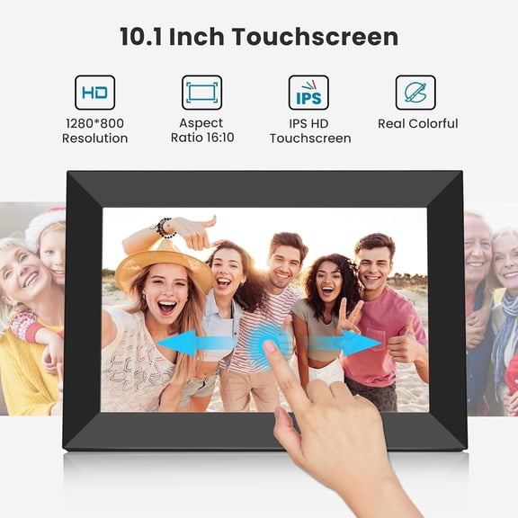 10.1 Inch WiFi Digital Picture Frame with 32GB Storage, 1280x800 HD IPS Touchscreen, Smart Photo Frame for Family Gifts via Uhale App