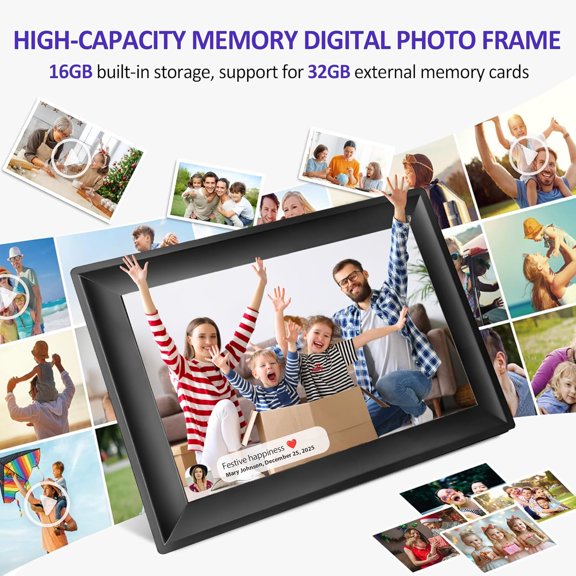 10.1 Inch WiFi Digital Picture Frame with HD IPS Touch Screen, Share Photos Videos Remotely via App, 16GB Storage, Black