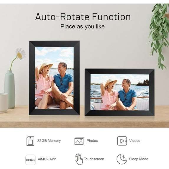 10.1 Inch WiFi Digital Picture Frame with IPS Touch Screen, 32GB Storage, Auto-Rotate, Wall Mountable