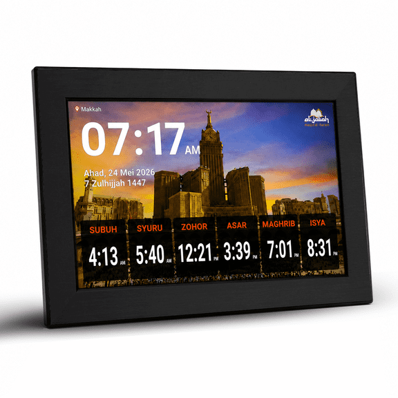 10.1 Inch WiFi Smart Digital Azan Clock Islamic Prayer Frame, 64GB 2.4G/5G WiFi, AG IPS Touchscreen, Worldwide Prayer & Iqamah Times, Full Quran Player, Athan Alarm, Muslim Home Display, Black