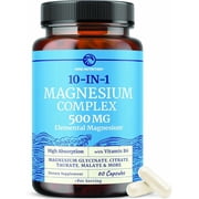 10-in-1 Magnesium Complex Supplement with Vitamin B6 and BioPerine, 500mg, 60 Ct