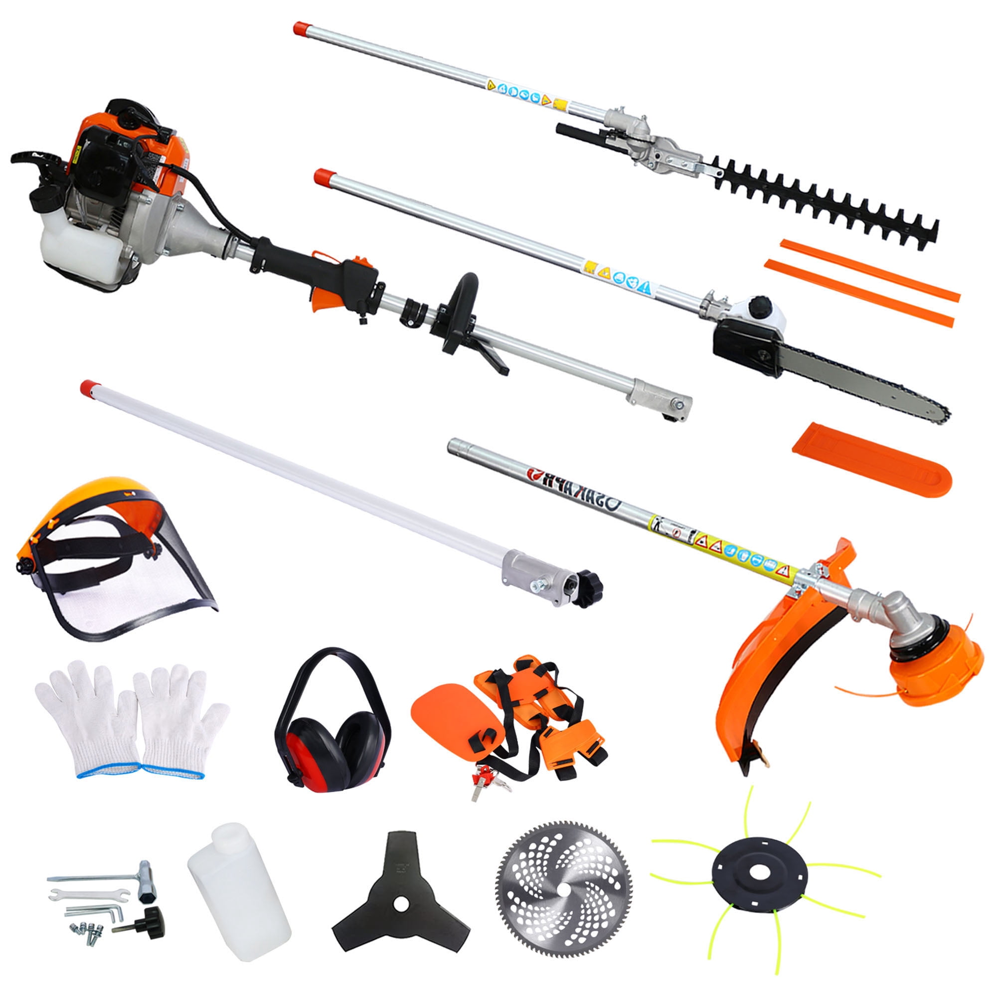 10 in 1 Multi-Functional Trimming Tool, 33CC 2-Cycle Garden Tool System with Gas Pole Saw, Hedge Trimmer, Grass Trimmer, and Brush Cutter EPA Compliant