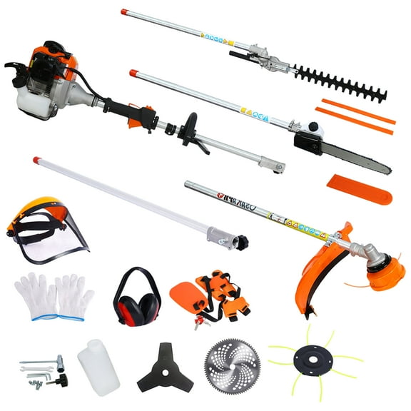 10 in 1 Multi-Functional Trimming Tool, 33CC 2-Cycle Garden Tool System with Gas Pole Saw, Hedge Trimmer, Grass Trimmer, and Brush Cutter EPA Compliant