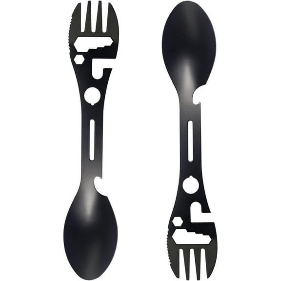 10 in 1 Multifunctional Camping Spork, Stainless Steel Spork, Spoon, Fork, Knife, Bottle Can Opener, Wrench Combo, Outdoor Utensil for Picnic, Travel, Backpacking, Hiking, Fishing (2 Pack)